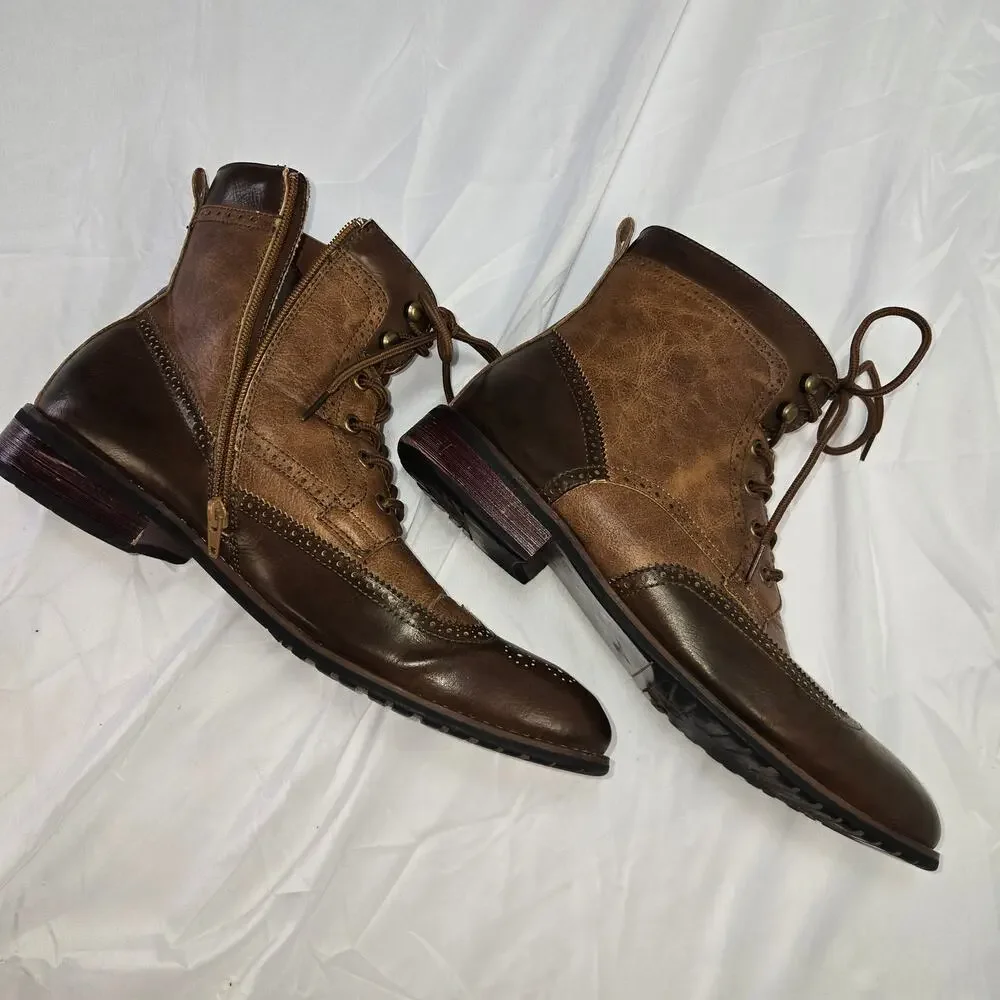 Polar Fox JONAH Mens 12 Brogue High-Top Wing-Tip Western Dress Boots